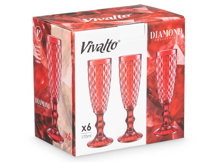 Vivalto Copa Cava Diamante Roja 170 ml 7x20x7 cm (Set de 24)
