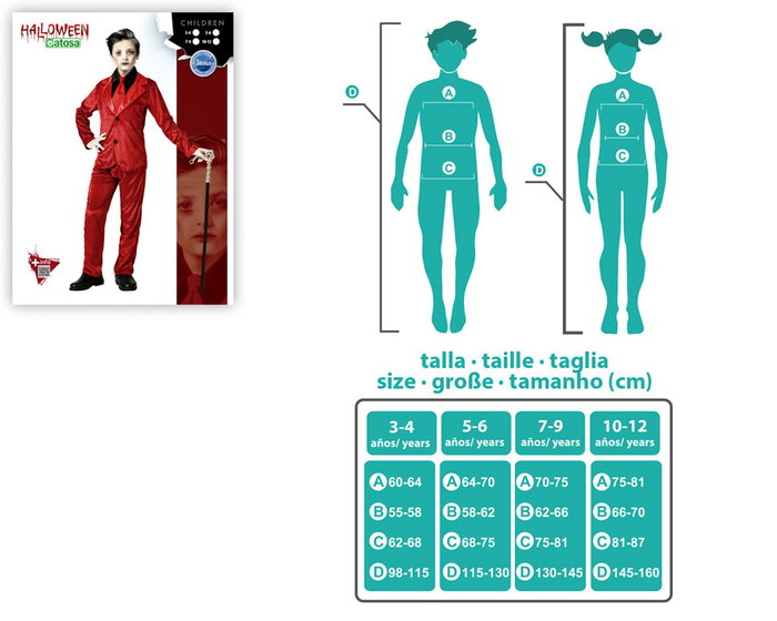 Atosa Traje de Vampiro Rojo con Corbata para Niño Atosa Traje de Vampiro Rojo con Corbata para Niño