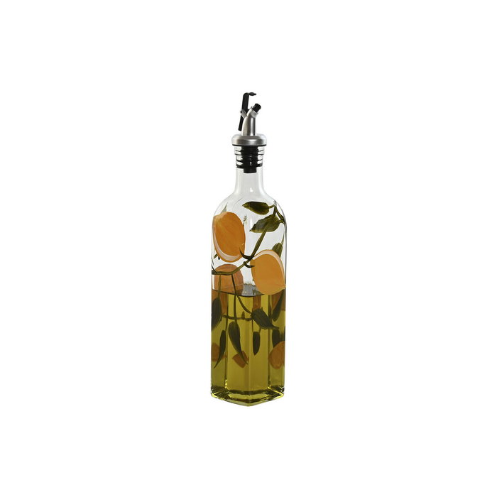 DKD Home Decor Aceitera Vinagrera Basicos Mediterraneo Amarillo Cristal Inox Pe 6 x 30.5 x 6 cm Capacidad 500ml Coleccion Limones 24