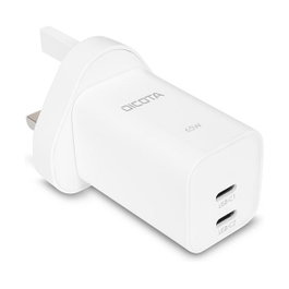DICOTA Cargador de pared GaN 65W 2 puertos USB Tipo C Blanco