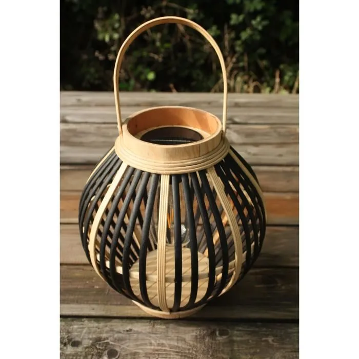 Lámpara Solar de Bambú Olivie Negro
