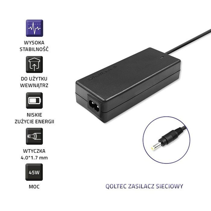 Qoltec Cargador para Lenovo 45W 20V 2.25A 4.0*1.7 mm con cable de alimentación Qoltec Cargador para Lenovo 45W 20V 2.25A 4.0*1.7 mm con cable de alimentación