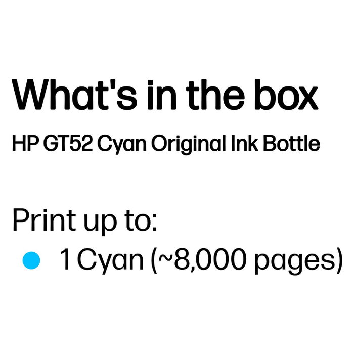 HP Botella de Tinta Original GT52 Cian