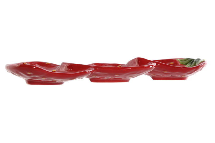 DKD Home Decor Bandeja de Gres Fresas Rojo 32x11,5x3,2 cm