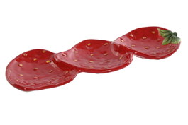 DKD Home Decor Bandeja de Gres Fresas Rojo 32x11,5x3,2 cm