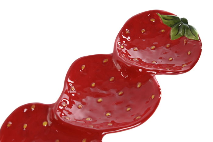 DKD Home Decor Bandeja de Gres Fresas Rojo 32x11,5x3,2 cm