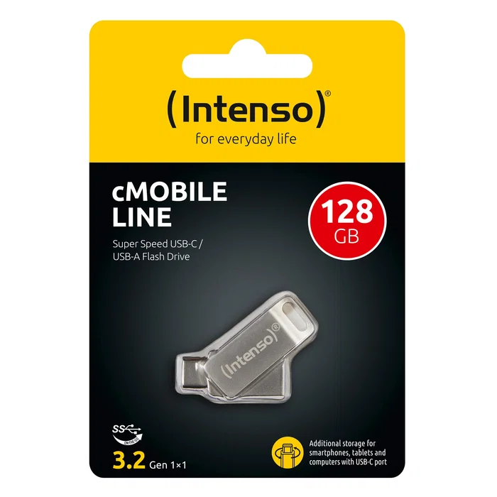 Intenso Pendrive Intenso cMobile Line 128 GB, USB Tipo-A y Tipo-C 3.2 Gen 1, Disco USB Giratorio Plata, Unidad Flash