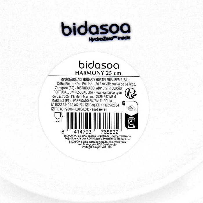 Bidasoa Plato Llano Harmony Hydrozero 25 cm Blanco