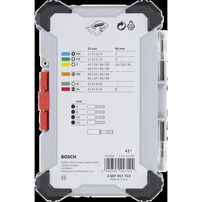Bosch 2607017723 Juego de puntas de destornillador 43 piezas acero S2 caja de herramientas con sistema de selección y clic