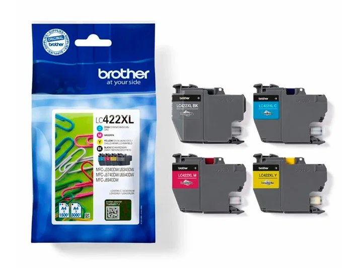 Brother LC422XLVAL Pack de 4 Cartuchos de Tinta XL (BK/C/M/Y) de Alta Capacidad