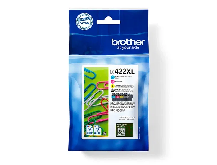 Brother LC422XLVAL Pack de 4 Cartuchos de Tinta XL (BK/C/M/Y) de Alta Capacidad