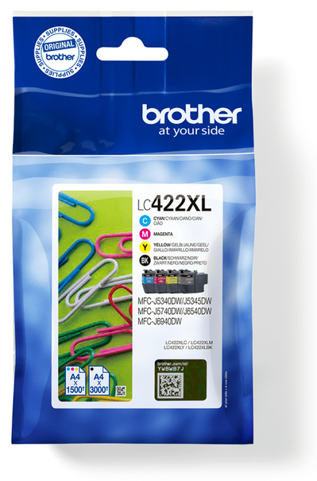 Brother LC422XLVAL Pack de 4 Cartuchos de Tinta XL (BK/C/M/Y) de Alta Capacidad