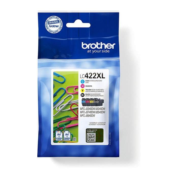 Brother LC422XLVAL Pack de 4 Cartuchos de Tinta XL (BK/C/M/Y) de Alta Capacidad