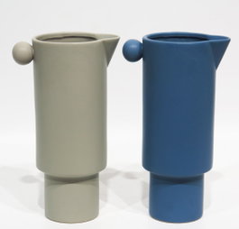 DKD Home Decor Set de 2 Jarrones de Porcelana Azul y Gris 17x11,5x29 cm