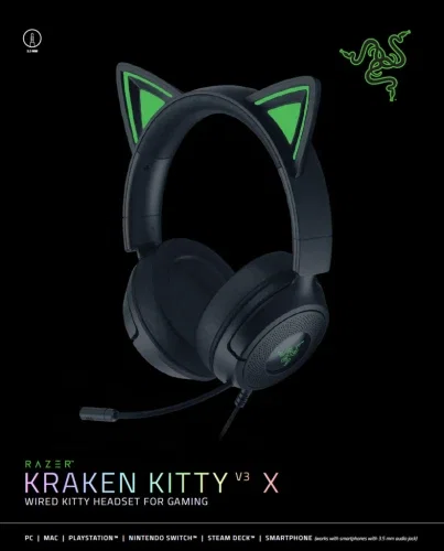 Razer Kraken Kitty V3 X Black Auriculares USB con Micrófono RZ04-05350200-R3M1, Sonido Envolvente 7.1, Comodidad Ligera, Multiplataforma