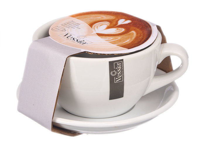 VESSIA Conjunto de Taza y Plato de Café de Porcelana Blanca 350ml (Set de 24)​