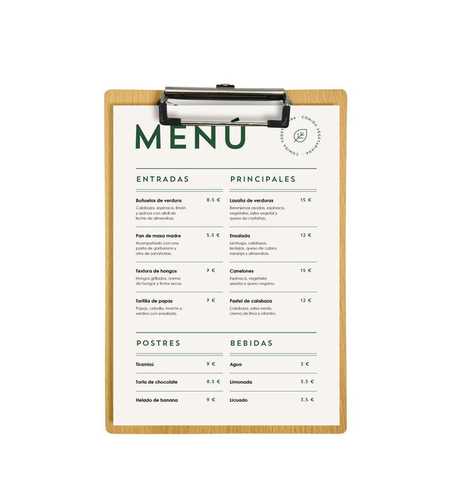 My Bar Tabla Porta Menú con Clip 26 cm x 18 cm (24 Unidades)