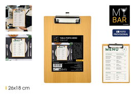 My Bar Tabla Porta Menú con Clip 26 cm x 18 cm (24 Unidades)