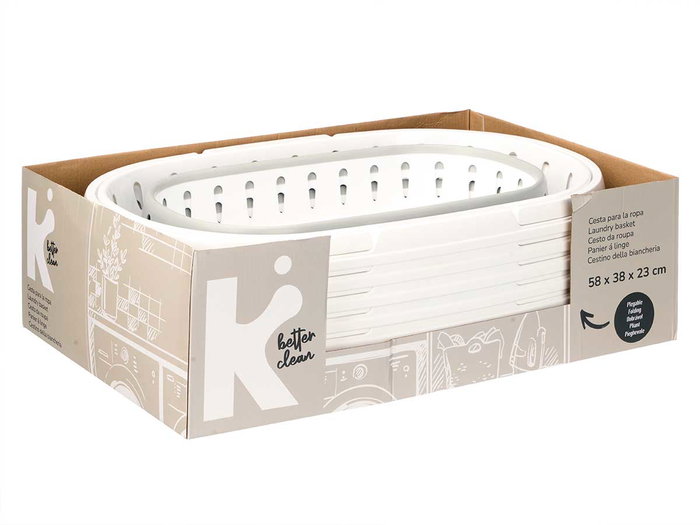 Arte Regal Cesto Oval con Asas Plegables Blanco/Gris Plástico PP/TPR 35-40 L 59x39x8 cm (Set de 6)