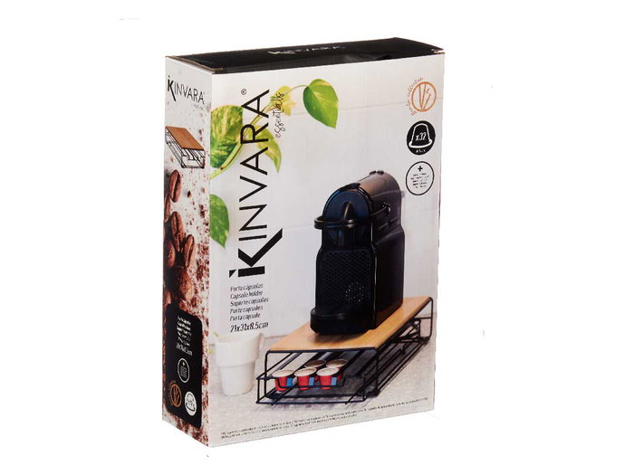 Kinvara Portacapsulas Metal Bambu para 32 Capsulas Nespresso Pequeña 21 x 7.5 x 31 cm (Set de 6)