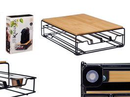 Kinvara Portacapsulas Metal Bambu para 32 Capsulas Nespresso Pequeña 21 x 7.5 x 31 cm (Set de 6)