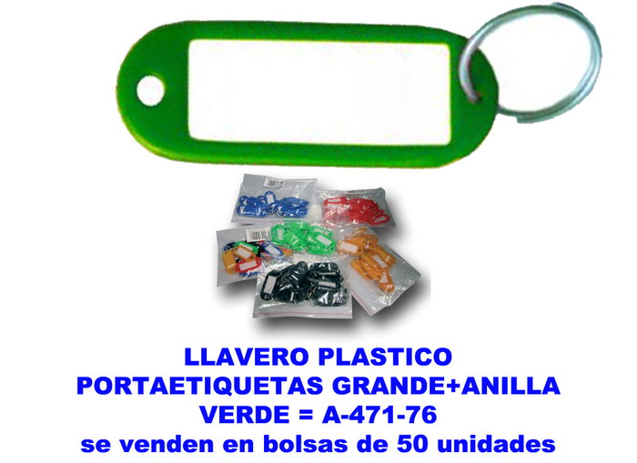 Llavero portaetiquetas de plástico verde con anilla 38x60 mm Llavero portaetiquetas de plástico verde con anilla 38x60 mm