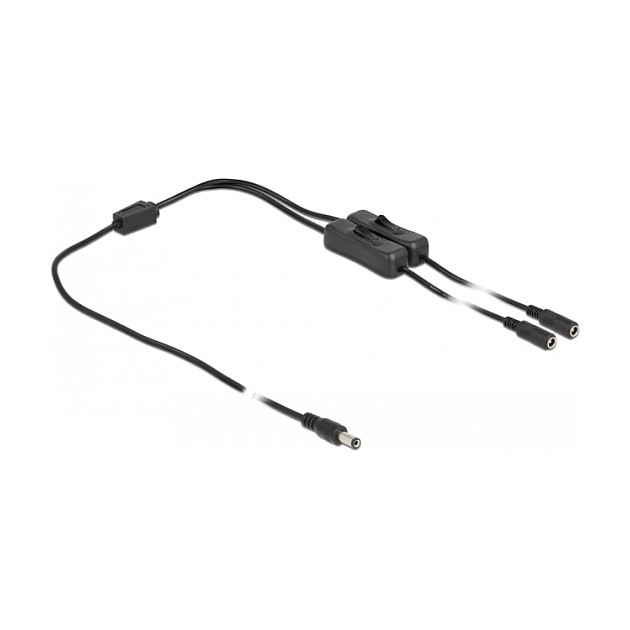 DeLOCK Cable de alimentación 86794, 1 m, Macho DC 5,5 x 2,1 mm a 2 x Hembra CC con interruptor