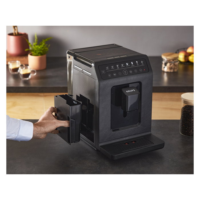 Krups Evidence EA897B Cafetera Espresso Superautomática 15 Bar, 2.3L, con Molinillo Integrado para Granos, 8 Bebidas, 1450 W, Color Gris Slate, ECOdesign