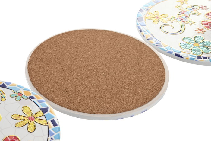 DKD Home Decor Salvamantel Mediterraneo Multicolor Blanco Dolomita Corcho 20 x 0.7 x 20 cm (12 Unidades)