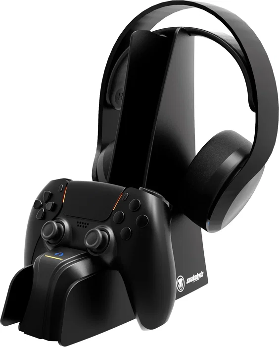Snakebyte Dual Charge & Headset Stand 5 Soporte de Carga y Auriculares para Gamepad PS5, Negro, Compatible Sony, USB