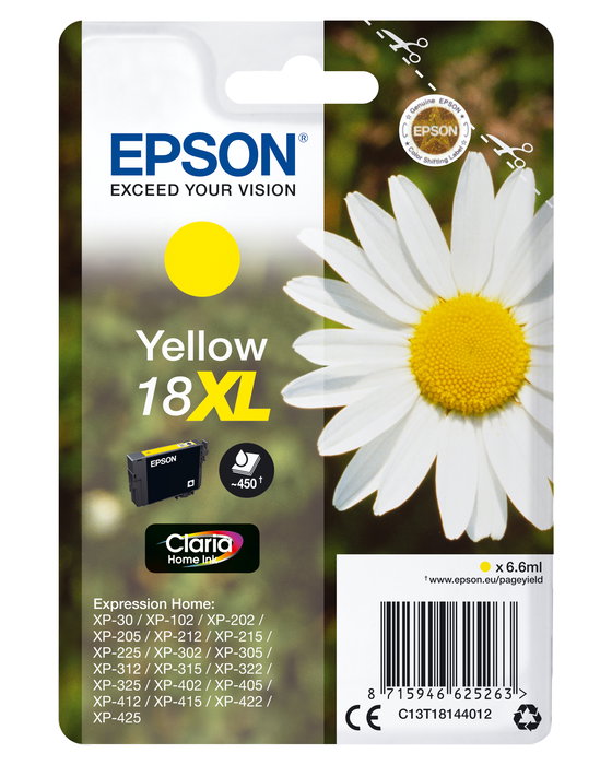 Epson Expression Home XP-102/205/215/305/405 Cartucho Amarillo Alta Capacidad 18XL Epson Expression Home XP-102/205/215/305/405 Cartucho Amarillo Alta Capacidad 18XL