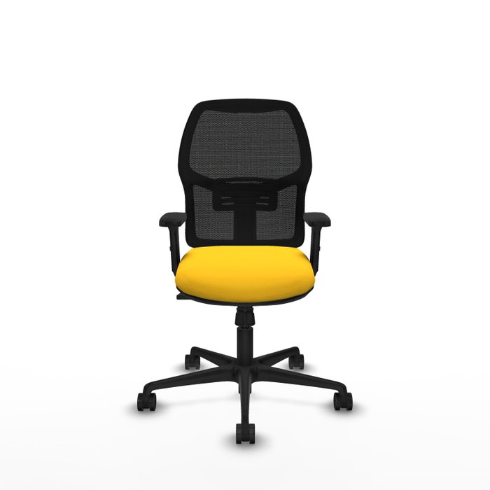 PIQUERAS Y CRESPO Alfera Silla de oficina con mecanismo sincro, malla negra y asiento amarillo PIQUERAS Y CRESPO Alfera Silla de oficina con mecanismo sincro, malla negra y asiento amarillo
