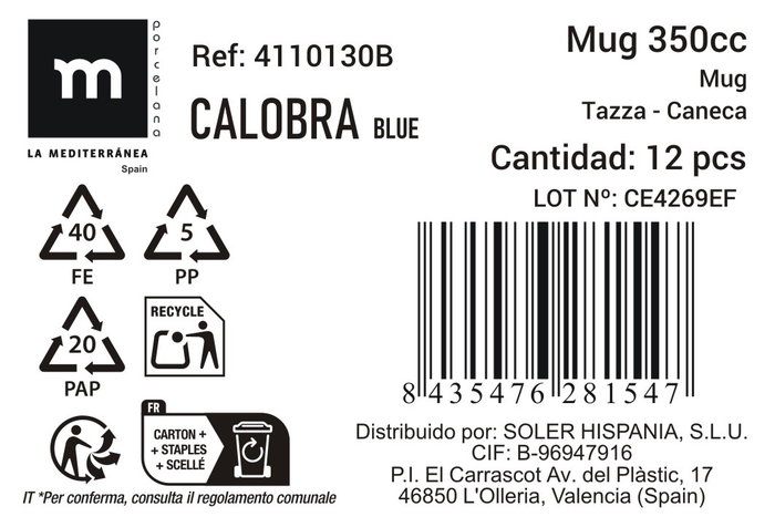 La Mediterranea Taza Calobra Azul 350cc, Pack de 36 unidades
