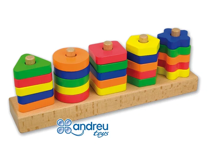 Andreutoys Juego de Manipulación con 25 Piezas Geométricas y 12 Plantillas Doble Cara 32,8x19,2x7,1 cm