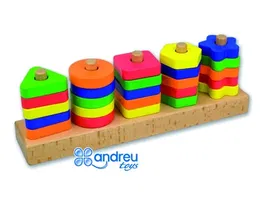 Andreutoys Juego de Manipulación con 25 Piezas Geométricas y 12 Plantillas Doble Cara 32,8x19,2x7,1 cm