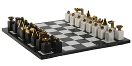 DKD Home Decor Juego de Ajedrez Granito y Acero Dorado 43,5x43,5x2 cm