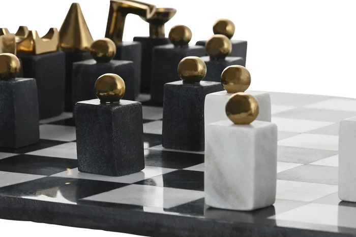 DKD Home Decor Juego de Ajedrez Granito y Acero Dorado 43,5x43,5x2 cm