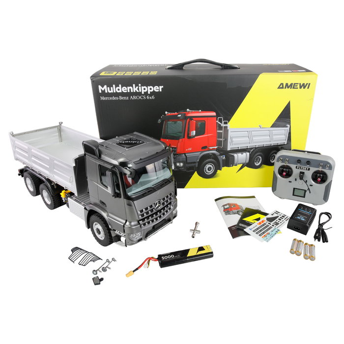 AMEWI Mercedes-Benz Arocs 6x6 Muldenkipper 1:14 RTR Camión Basculante Eléctrico Radio Control 22728 - Antracita