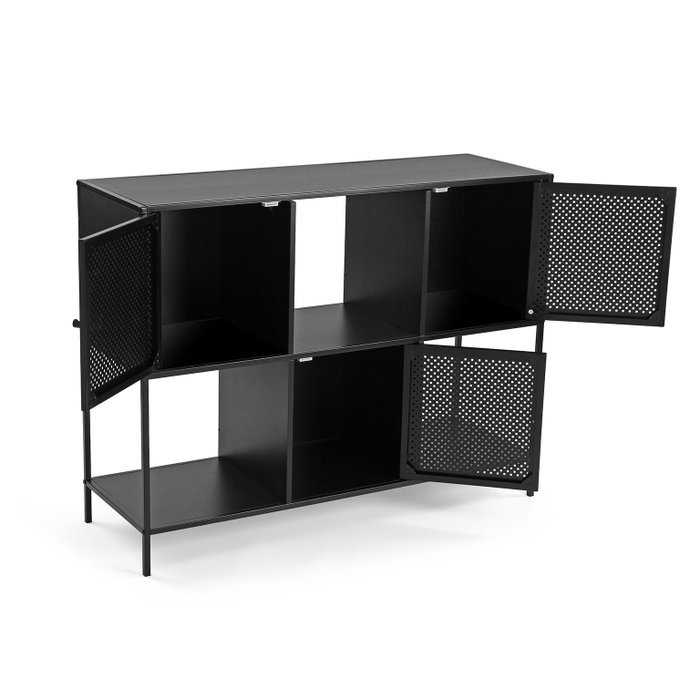 Versa Aparador 3 Puertas Negro Minimal Madera MDF Metal 102x34x78 cm Versa Aparador 3 Puertas Negro Minimal Madera MDF Metal 102x34x78 cm