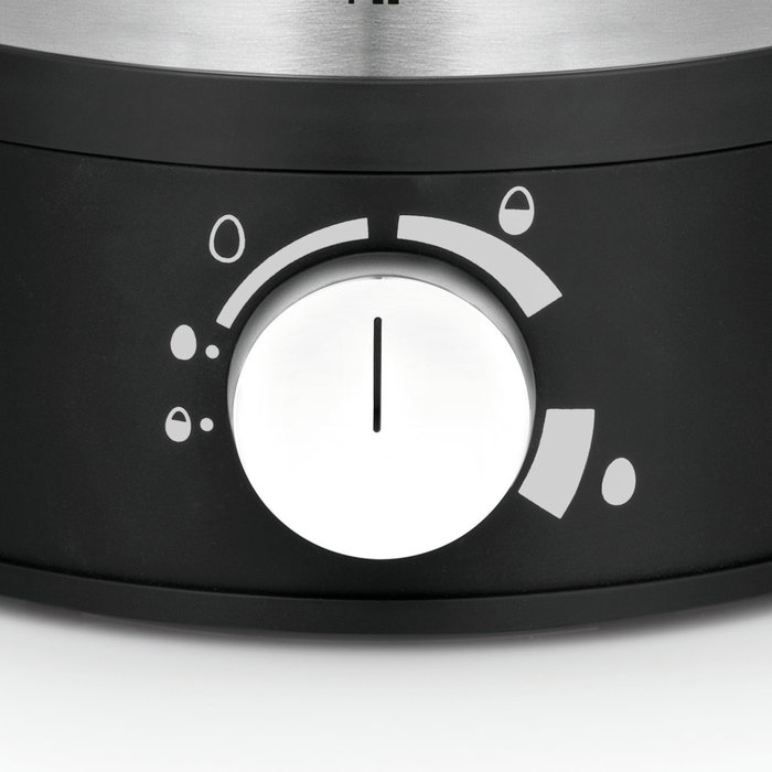 WMF Stelio 0415070011 Cocedor de Huevos, 7 Huevos, Consistencia Ajustable (Duro, Medio, Suave), 380 W, Negro y Cromo