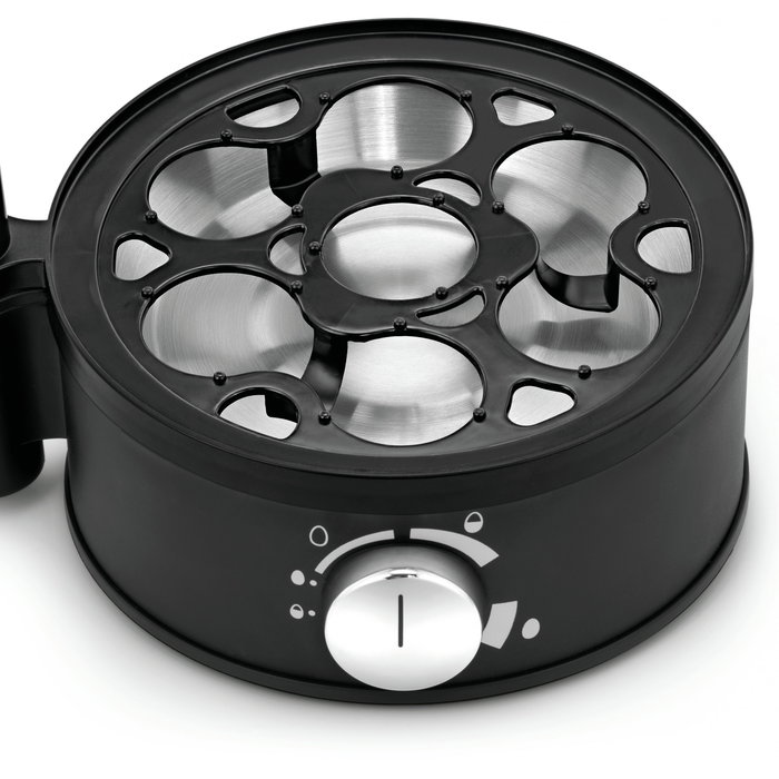 WMF Stelio 0415070011 Cocedor de Huevos, 7 Huevos, Consistencia Ajustable (Duro, Medio, Suave), 380 W, Negro y Cromo