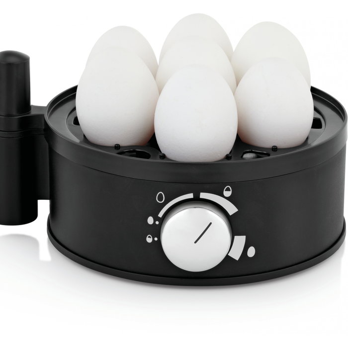 WMF Stelio 0415070011 Cocedor de Huevos, 7 Huevos, Consistencia Ajustable (Duro, Medio, Suave), 380 W, Negro y Cromo