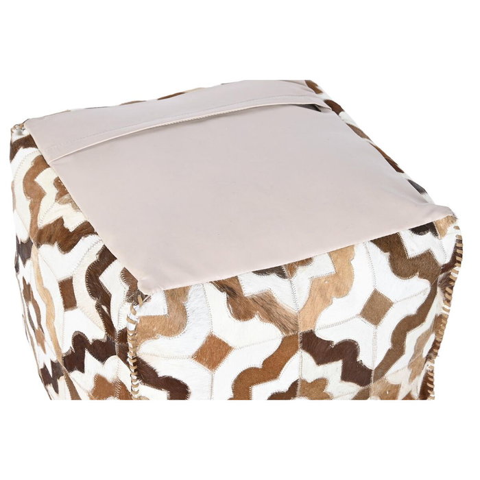 DKD Home Decor Puff de Piel y Poliéster con Diseño de Rombos Marrón