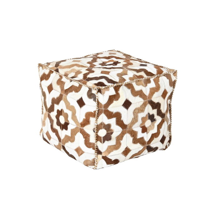 DKD Home Decor Puff de Piel y Poliéster con Diseño de Rombos Marrón