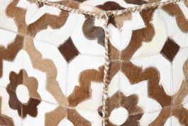 DKD Home Decor Pouf Colonial Piel y Poliéster Marrón Blanco 45x45x40 cm