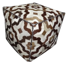 DKD Home Decor Pouf Colonial Piel y Poliéster Marrón Blanco 45x45x40 cm