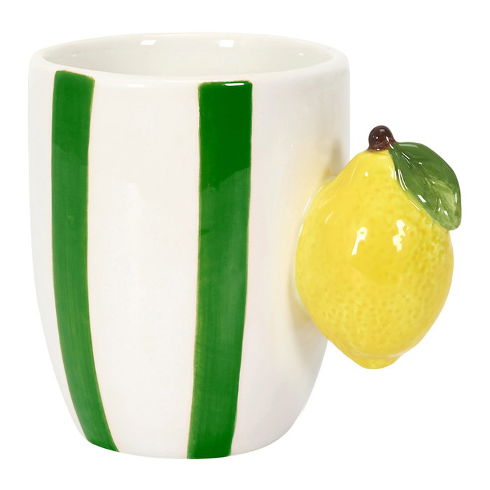 Home Deco Factory Dolce Vita Mug Taza Cerámica con Asa Forma Fruta (Naranja, Limón, Fresa, Plátano) 300 ml