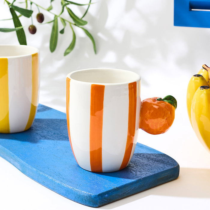 Home Deco Factory Dolce Vita Mug Taza Cerámica con Asa Forma Fruta (Naranja, Limón, Fresa, Plátano) 300 ml