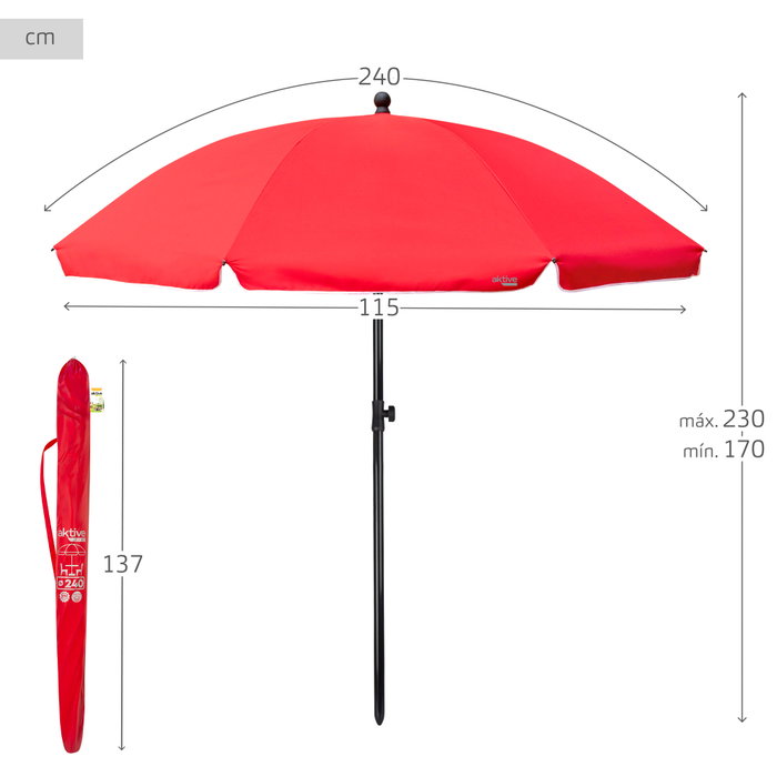 Aktive Beach Sombrilla de jardín 240 cm rojo con protección UV30