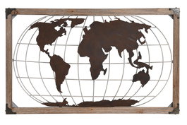 DKD Home Decor Decoración de Pared Metal Pino Mapamundi 75x6x46 cm